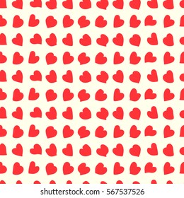 Seamless pattern red hearts on a white background. Vector illustration.