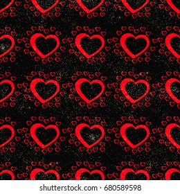 Seamless pattern with red hearts on a black background. Valentine's Day. Vector illustration