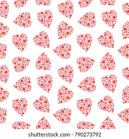 Seamless pattern with red hearts on white background, creative vector illustration for web background, textile fabric, wrapping paper, package print, women and girls wear print.