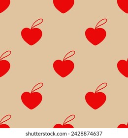 Seamless pattern with red hearts symbol Illustration  on Beige Background