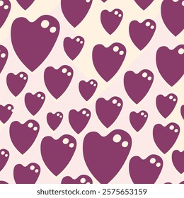 Seamless pattern with red hearts. Template holiday vector illustration. Design for card, postcard, poster, print, banner. Cartoon colorful hearts on color background.