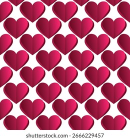 Patrón sin fisuras con corazones rojos. Ilustración vectorial de vacaciones de Plantilla. Diseño para tarjeta, postal, cartel, impresión, Anuncio. Corazones coloridos de la historieta en el fondo del color.