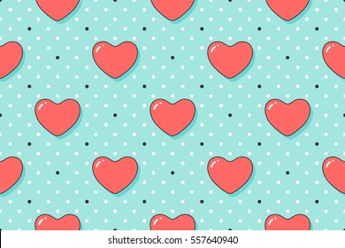 Seamless pattern with red hearts for Valentine Day, Lovers Day or wedding. Hand drawn design for love related themes for wrapping paper, wallpaper, background, greeting card. Vector Illustration