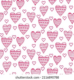 Seamless pattern of red hearts. Valentine's day background