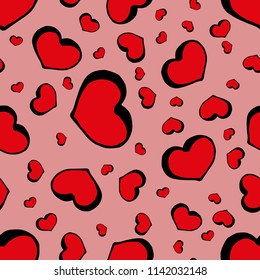 Seamless pattern of red hearts. Vector illustration of a red hearts seamless pattern. Hand drawn heart.
