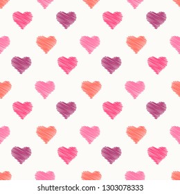 Seamless pattern with  red hearts. Vector illustration. 