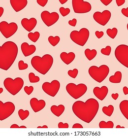 Seamless pattern with red hearts, vector illustration.