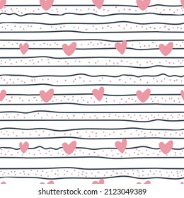 Seamless pattern of red hearts. Vector illustration