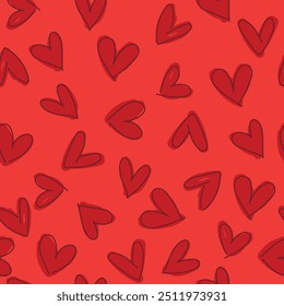 Seamless pattern with red hearts. Vector illustration for Valentine’s Day, card, wrapping paper, wallpaper