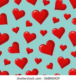 Seamless pattern with red hearts, vector illustration