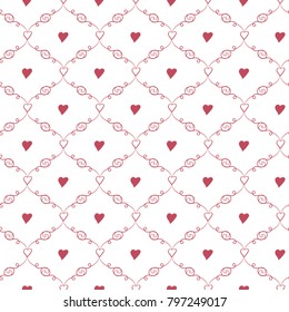 seamless pattern of red hearts.on a white background