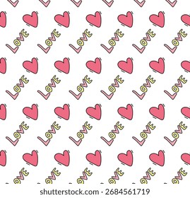 Patrón sin fisuras con corazones rojos. Lindo patrón de repetición del corazón aislado en el fondo blanco para el feliz día de San Valentín.