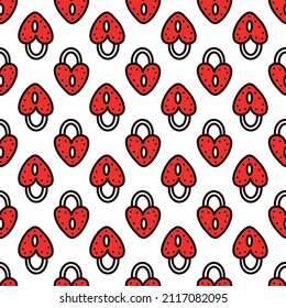 Seamless pattern with red heart-shaped lock. Vector illustration. Valentines day pattern 