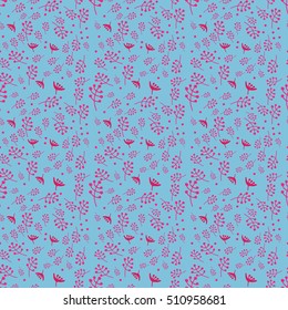 seamless pattern with red herbs drawn by hand with ink pen. blue background. It can be used for the covers invitations banners