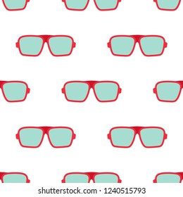 Seamless pattern with red Hipster Glasses on turquoise background. Unisex sunglasses texture. Vector illustration. Education wallpaper