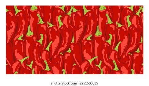 Seamless pattern with red hot chile peppers on blue background. Vector illustration of chili peppers.