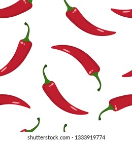 Seamless pattern with red hot chili pepper isolated on white background. Vector illustration