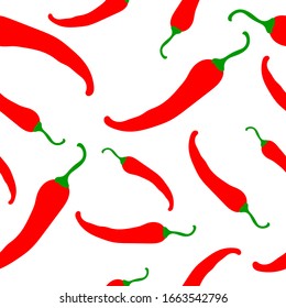 Seamless pattern of red hot chili peppers. Flat vector illustration.