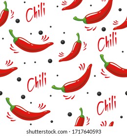 Seamless pattern of red hot chili peppers on a white background