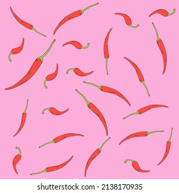 Seamless pattern with red hot chili pepper. Vector illustration of chili pepper