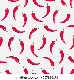 Seamless pattern with red hot chili peppers on white background. Vector illustration