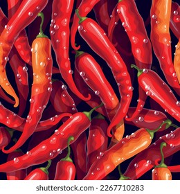 Seamless pattern with red hot chilli peppers