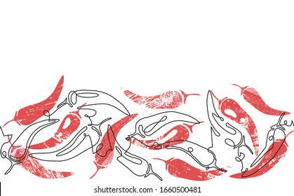Seamless Pattern with Red Hot Chilly Peppers. Mexican Food Theme. Vector illustration.