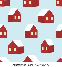 Seamless pattern with red houses