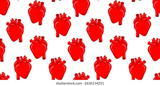 seamless pattern red human hearts white background anatomy medical biology cardiology health love valentine concept endless texture design