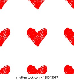 Seamless pattern with red ink hearts - hand drawn sketch. Vector illustration. Good for web, print, textile.