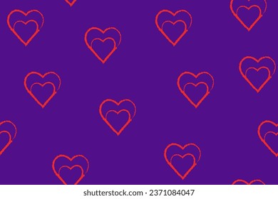 Seamless pattern with red intersecting hearts on a purple background for plaid, fabric, wallpaper, textiles, clothing, tablecloths and other things