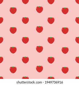 seamless pattern Red juicy ripe strawberries with green leaves on a pink background