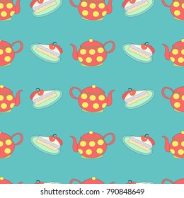 Seamless pattern with red kettles