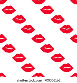 Seamless pattern with red kisses on white background. Can be used for design of wrapping paper,textile, blog decoration, banner, poster,or romantic greeting card.Vector illustration.