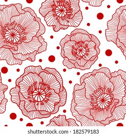 Seamless pattern with red lace poppies