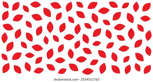 Seamless pattern of red leaves with outline on white or transparent background. Minimalistic nature-inspired design for wallpaper or fabric