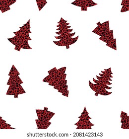 Seamless pattern red Leopard print Christmas tree vector illustration