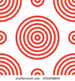 Seamless pattern with red and light gray circles similar to the target. For printing on fabrics, textiles, paper, bedding. Vector graphics.