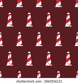 Seamless pattern with red  lighthouses. 