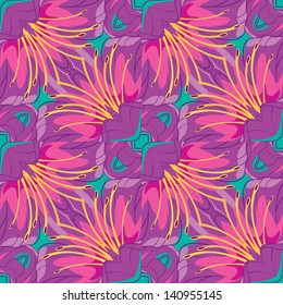 Seamless pattern of red lilies on purple