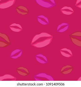 Seamless pattern of red lip silhouettes on red background