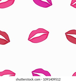Seamless pattern of red lip silhouettes on white background