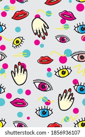 seamless pattern red lips eyes beauty editable