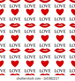 seamless pattern of red lips and hearts on a white background.background for Valentine Day.vector 