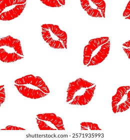 Seamless pattern with red lips, kiss, lipstick print. For wrapping paper, clothing design, cards, banners, covers, posters, wallpapers