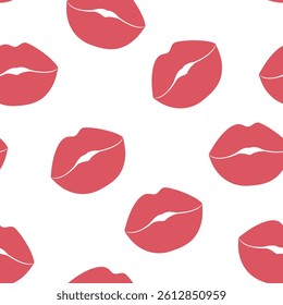 Seamless pattern with red lips, kiss. Vector pattern of female lips on isolated background. For print, fabric, invitations, brochures, cards, wallpapers