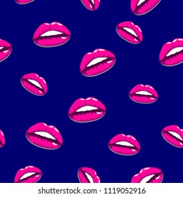 Seamless pattern - red lips kisses prints background. Vector background, print, texture
