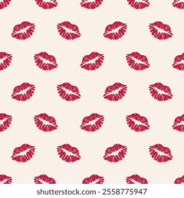 Seamless pattern with red lips on a light background. Vector Valentine's day pattern.