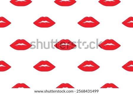 Seamless pattern with red lips on a white background. Vector illustration.
