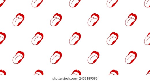 Seamless pattern with red lips and tongue. Open mouth with tongue sticking out. Love, kiss concept. Retro pattern with red lips and tongue. Wallpaper, banner. Trendy hand drawn vector illustration
